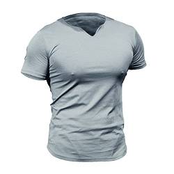 Herren Mesh Athletic T-Shirts mit geteiltem V-Ausschnitt für Fitnesstraining Bodybuilding Color Gray Size M von 7Power