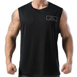 Herren-Muskel-Tanktop schnell trocknend ärmellos T-Shirt Weste Top für Laufen Fitnessstudio Workout Sport Fitness Color Black Size M von 7Power