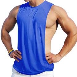 Herren ärmellose Muscle Stringer Weste Cut Open Gym Training Bodybuilding Tanktop Color Solid Blue Size L von 7Power