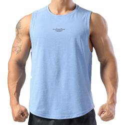 Herren ärmelloses Workout Tank Tee Shirts Gym Muscle Tank Top für Fitness Bodybuilding, hellblau, 2XL von 7Power