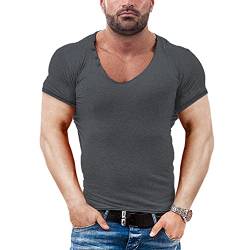 Taillierte Herren T-Shirts mit Rundhalsausschnitt Slim Fit Kurzarm Color Dunkelgrau Size S von 7Power