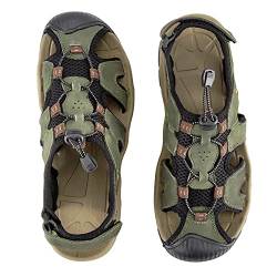 7STROBBS Sandalen Herren Leder Sport Outdoorsandalen Sommer Trekkingsandalen Wandersandalen Männer Strand Wasser Fischer Atmungsaktive Sandaletten,Oliv Grün 43EU von 7STROBBS