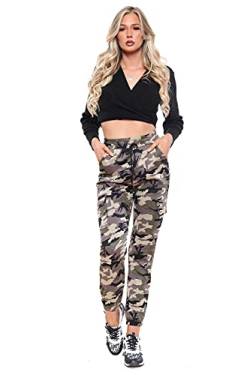 8055 605 Camouflage-Armee-Print Cargo Military Combat Pant Jogger Damen Hose Sweatpants, beige, 42 Plus von 8055 605