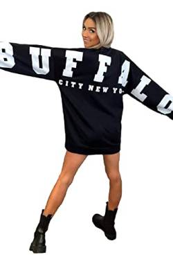 Damen Buffalo New York Oversized Long Line Sweatshirt Damen Pullover Top Gr. 36, Schwarz von 8055 605