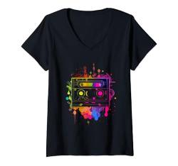 Damen 80er 90er Kassetten 80's Musik Kassette Musik Tape Konzert T-Shirt mit V-Ausschnitt von 80er 90er Jahre Retro Kassette Outfits & Geschenk