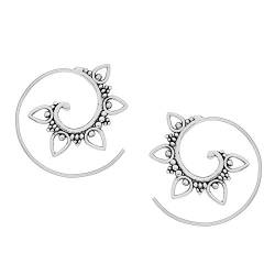 81stgeneration Frauen .925 Sterling Silber 30 mm Blume Detailliert Spiral Einfädler Ohrringe von 81stgeneration