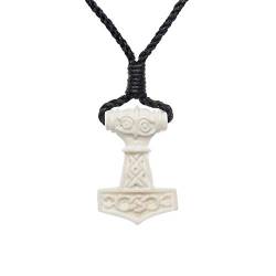 81stgeneration Frauen Männer Handgeschnitzt Knochen Keltisch Thor Hammer Amulett Anhänger Halskette von 81stgeneration