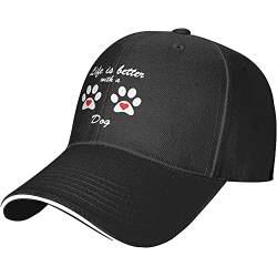 Damen Herren Basecap Das Leben Ist Besser Mit Einem Hund Trucker Kappe Atmungsaktiv Hip-Hop-Hut Reine Farbe Distressed Basecap Für Reisen Draussen Wander von 831