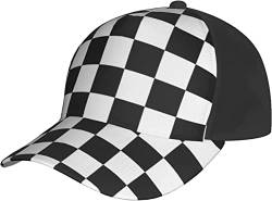 874 Baseball Cap Schwarz-Weiß Karierter 3D-Druck Trucker Hut Mode Snapback Baseball Cap Lässig Golf Caps Für Außenbereich Outdoor Running von 874