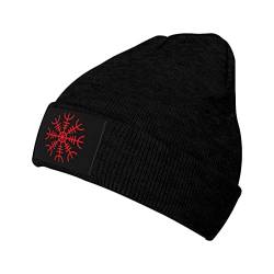 874 Beanie Mütze Wikinger-Symbol Rot Wintermütze Klassisches Cuffed Hats Weich Strickmütze Für Running Skifahren Wandern von 874