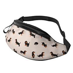 Damen Brustbeutel Glücklicher Dackel Unisex Sporttasche Mode,Verstellbarer Lauftasche Für Hundetraining Wandern Reisen 14X35Cm von 874