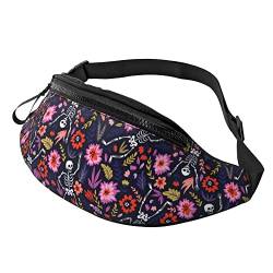 Gürteltasche Tanzende Skelette-Blume Unisex Bauchtasche Mit Reißverschluss,Stylisch Sporttasche Für Wandern Herren Joggen 14X35Cm von 874