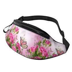 Sporttasche Schöne Rose Und Schmetterling Unisex Sport Hüfttasche Multifunktionale,Verstellbarer Lauftasche Für Outdoor Herren Geschenke 14X35Cm von 874