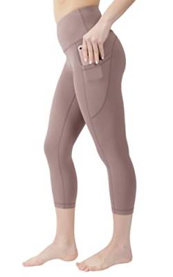 90 Degree By Reflex Yoga-Caprihose mit hoher Taille, kniefest, Bauchkontrolle, Power-Flex, mit Seitentaschen, Mokka Interlink W/gebogener Passe, S von 90 Degree By Reflex