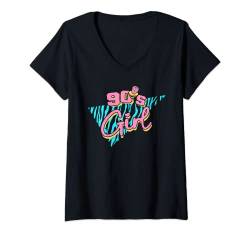 Damen 90er Jahre 90s Girl T-Shirt mit V-Ausschnitt von 90er Jahre Geschenke