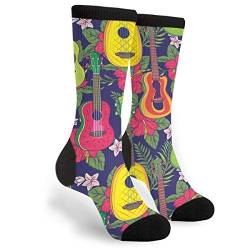 934 Unisex Radsport Socken Bunte Hawaiianische Fruchtige Ukulele Und Blume Herrensocken Gegen Schweiß Business Socken Verstärkte Für Wandern Laufen Herren 40Cm von 934