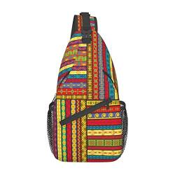 Brusttasche Herren Afrikanisches Grenzmuster, Altmodisches Kulturthema, Bunter Druck Elegant Sporttasche Verstellbarer,Polyester Umhängetasche Für Outdoorsport Reisen Einkaufen von 934