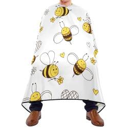Haarschneideumhang Nahtlose Fliegende Gelbe Bienen Mit Sonnenblumen Und Herzen Auf Weiß Friseure Kleid Verstellbar Salon Friseur Umhänge Professionelle Salon Friseur Umhang Für Frauen Kinder von 934