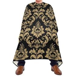 Salon Umhang Goldbarockes Retro Gelbes Damast-Blumen-Muster Auf Schwarzem Schneideumhang Polyester Haarschneiden Cape Original Barber Cape Für Haarschnitt Erwachsene Salon von 934