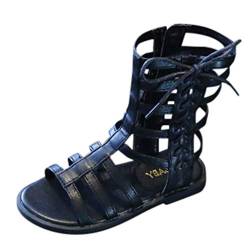 95sCloud Mädchen Gladiator Sandalen Sommerschuhe Riemchensandalen Knie Hohe Stiefel Girl Peep Toe Sandalen Frauen Freizeithose Strandschuhe Schnürschuhe Elegant Zehentrenner Schuhe (Schwarz, 28) von 95sCloud