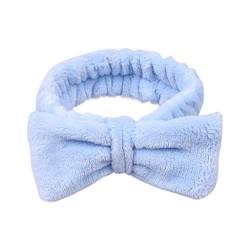 Bowknot Haarband Stirnband für Make up - 1 Stück Kosmetische Kosmetik Stirnbänder Korallen Samt Elastisches Haarreif zum Waschen Spa Yoga Beauty Gesichtspflege Make-up für Damen (Himmelblau) von 95sCloud