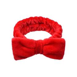 Bowknot Haarband Stirnband für Make up - 1 Stück Kosmetische Kosmetik Stirnbänder Korallen Samt Elastisches Haarreif zum Waschen Spa Yoga Beauty Gesichtspflege Make-up für Damen (Rot) von 95sCloud