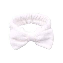 Bowknot Haarband Stirnband für Make up - 1 Stück Kosmetische Kosmetik Stirnbänder Korallen Samt Elastisches Haarreif zum Waschen Spa Yoga Beauty Gesichtspflege Make-up für Damen (Weiß) von 95sCloud