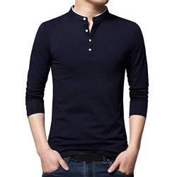 Herren Poloshirt Langarm Stehkragen Einfarbig Freizeit Polo Kragen Polohemd Männer Golf Bussiness Casual T-Shirt Langarmshirt Poloshirt Men Freizeit Slim fit Shirt Businesshemd (Marine, M) von 95sCloud