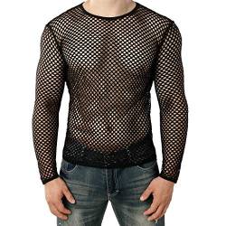 Männer Unterhemd Netzhemd Netz Hemd Shirt, transparent Herren Sommer Casual Muscle Pullover Langarmshirt Mesh fit Underwear Shirt Top Bluse T-Shirt Hemd Tops Clubwear (Schwarz, M) von 95sCloud