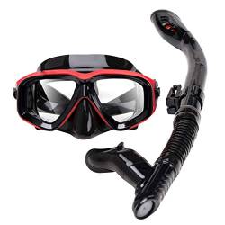 Trocken Schnorchelset - Schnorcheln Set mit Schnorchel und Taucherbrille, wasserdichte Tauchmaske Anti-Fog Anti-Leck aus Gehärtetem Glas, Dry Schnorchel Trockenschnorchel für Erwachsene (Rot) von 95sCloud