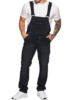 989Zé ENZO Herren Latzhose Denim Blau Arbeitsmode Latzhose Casual Overalls Jeans 30 - 50 Taillengrößen, Schwarz , 42W x 32L von 989Zé ENZO