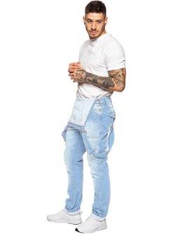 Herren Denim Jeans EZD390 Designer Baumwolle Latzhose Overall Strapazierfähige Taille Größen 30-50, Bleichmittel, 36W x 32L von 989Zé ENZO