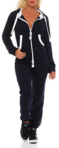 Damen Jumpsuit Jogger Jogging Anzug Trainingsanzug Einteiler Overall 9t5 dunkelblau XL von 9t5