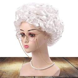 A/R Alte Dame Perücke Kostüm | Alte Dame Kostümset zum Anziehen,Perückenkappe, Brille, Brille mit Kette, Kunstperlenkette für Kostüm-Cosplay von A/R