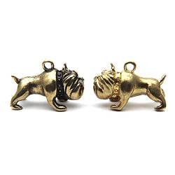 2 Stück Messing Französische Bulldogge Niedliche Cartoon Hund Schlüsselanhänger Anhänger Vintage Metall Kupfer Tier Figuren Schlüsselanhänger Hängender Schmuck, Messing von A/X