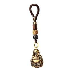 Buddhistischer Messing Maitreya Buddha Schlüsselanhänger Anhänger + Bodhi handgestricktes Seil, Autoschlüssel Rucksack Dekoration Glücksamulett, Messing von A/X