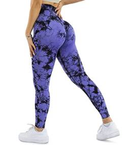 A AGROSTE Damen Scrunch Butt Lifting Leggings Hohe Taille Workout Gym Yoga Hose Tie Dye Nahtlose Kompression Booty Tights, #1 Tiedye Lila, M von A AGROSTE