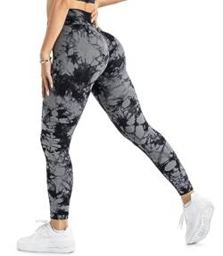 A AGROSTE Damen Scrunch Butt Lifting Leggings Hohe Taille Workout Gym Yoga Hose Tie Dye Nahtlose Kompression Booty Tights, #1 Tiedye Schwarz, X-Groß von A AGROSTE