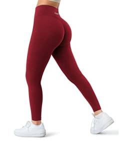 A AGROSTE Nahtlose Damen-Workout-Leggings für große Mädchen, Scrunch Butt Lifting Gym Leggings Hohe Taille Yogahose, #3 Weinrot, S von A AGROSTE