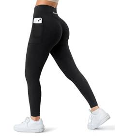 A AGROSTE Nahtlose Workout-Leggings für Damen, mit Taschen, Scrunch Butt Lifting Gym Leggings hohe Taille Yogahose, #0 schwarze Seitentaschen, S von A AGROSTE