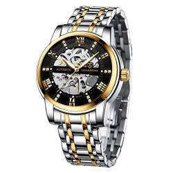 A ALPS Herren-Armbanduhr, Skelett, luxuriös, mechanisch, Edelstahl, wasserdicht, Schwarz, automatische Selbstaufzug, römische Ziffern, Diamant-Zifferblatt, Gold, selbstaufziehende, automatische Uhr von A ALPS