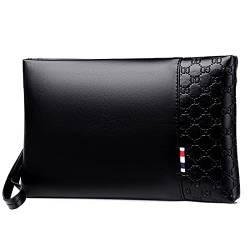 A-QMZL Handgelenktasche für Herren Handgelenk Handtasche Handgelenktasche PU Leder Großraum-Clutch mit Kartenfach Brieftasche Business Freizeit Bürohandtasche Geldbörsentasche für Männer (schwarz) von A-QMZL