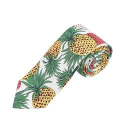 A Smile Herren Skinny Tie Fashion Causal Baumwolle Floral Gedruckt Leinen Krawatte, Ananas, Ananas von A Smile