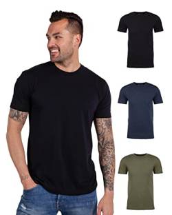 INTO THE AM Herren T-Shirt – Kurzarm Rundhalsausschnitt weich taillierte T-Shirts S – 4XL frische klassische T-Shirts, 3er-Pack Essential – Schwarz/Marineblau/Olivgrün, L von A&M