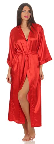 A:E: Damen langes Kimono Nachtmantel Seidenrobe Morgenmantel, S M L XL 2XL Rot L von A:E: