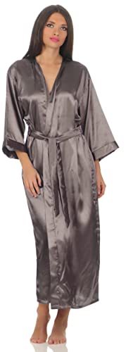 A:E: Damen langes Kimono Nachtmantel Seidenrobe Morgenmantel, S M L XL 2XL Taupe S von A:E: