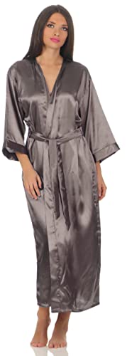 A:E: Damen langes Kimono Nachtmantel Seidenrobe Morgenmantel, S M L XL 2XL Taupe XL von A:E: