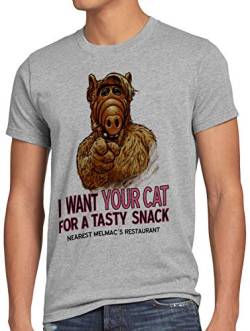 A.N.T. I Want Your Cat Herren T-Shirt alf melmac Sitcom, Größe:L, Farbe:Grau meliert von A.N.T. Another Nerd T-Shirt