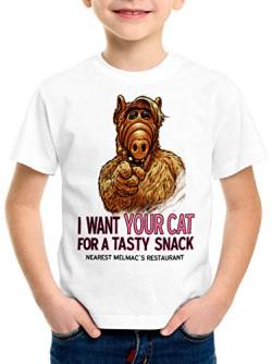 A.N.T. I Want Your Cat T-Shirt für Kinder alf melmac Sitcom, Größe:116 von A.N.T. Another Nerd T-Shirt