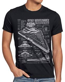 A.N.T. Sternenzerstörer Herren T-Shirt Blaupause Raumschiff, Größe:4XL, Farbe:Schwarz von A.N.T. Another Nerd T-Shirt